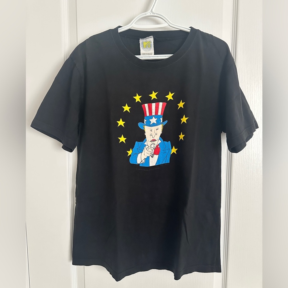 Vintage MTV 1998 Beavis and Butt-Head Black T-Shirt "Uncle Sam"
